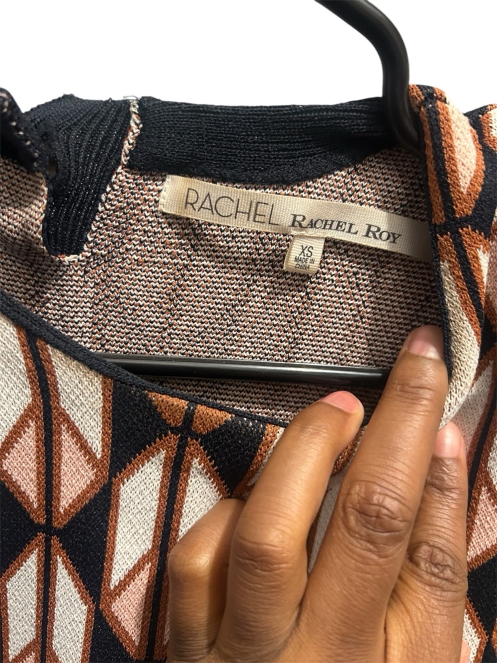 RACHEL Rachel Roy Geometric Knit Dress in Black, Cream & Brown - Picture 3 of 4
